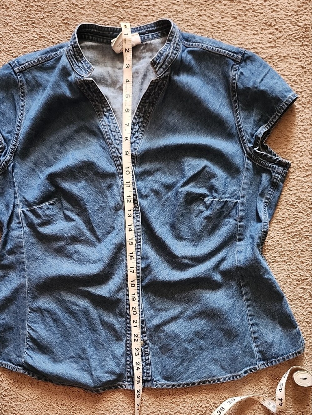 Faded Glory Denim Snap Button Cap Sleeve Top - Blue - Picture 4 of 4